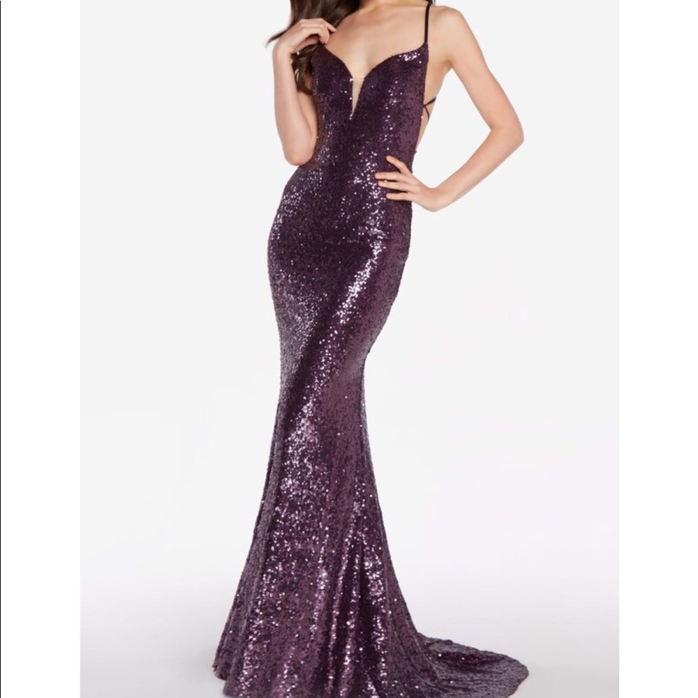 purple sequin prom dress